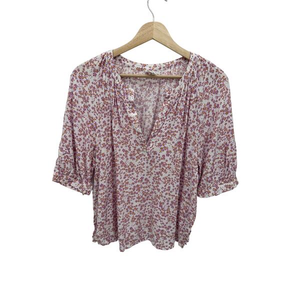 Melrose and Market Purple White Floral 3/4 Sleeve V-Neck Top Blouse Shirt Small - Picture 10 of 10